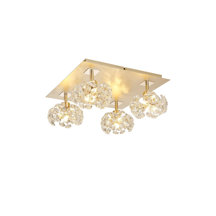 Nelson Lighting NLK15439 Paris 4 Light Flush Ceiling Light French Gold Crystal