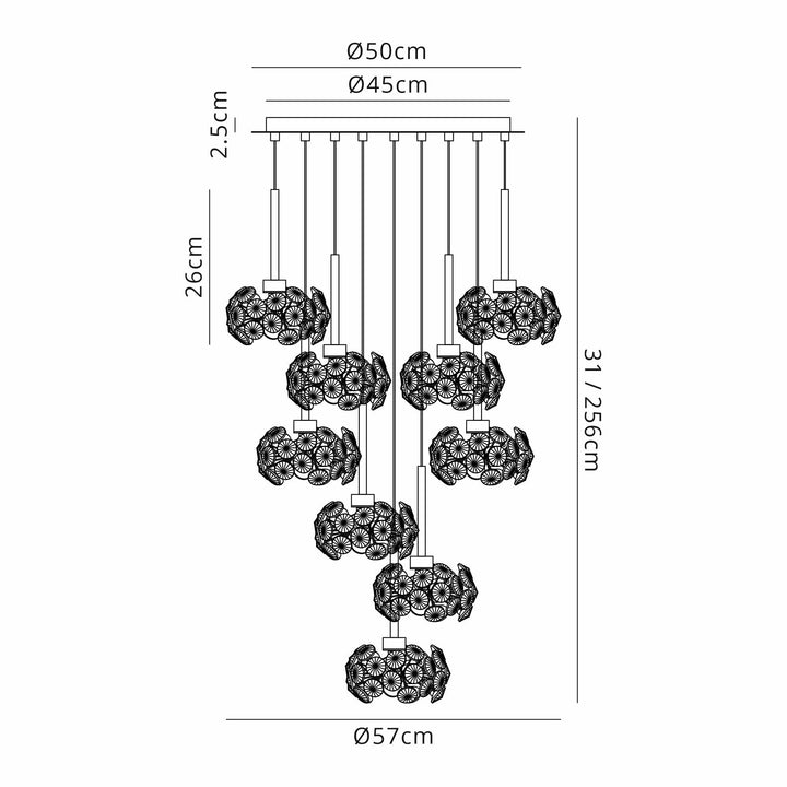 Nelson Lighting NLK15469 Paris 9 Light Round Pendant Polished Chrome Crystal