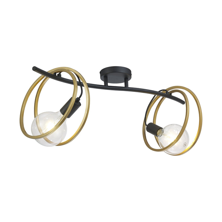 Nelson Lighting NL86689 Candio 2 Light Flush Ceiling Light Matt Black Painted Gold