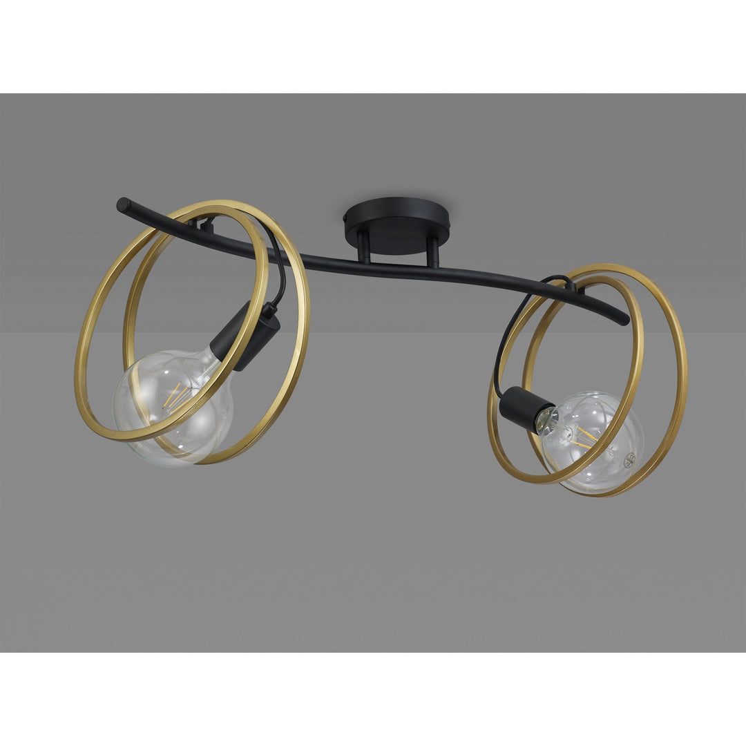 Nelson Lighting NL86689 Candio 2 Light Flush Ceiling Light Matt Black Painted Gold