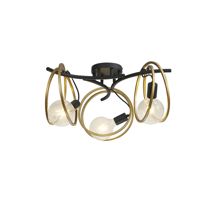 Nelson Lighting NL86699 Candio 3 Light Flush Ceiling Light Matt Black Painted Gold