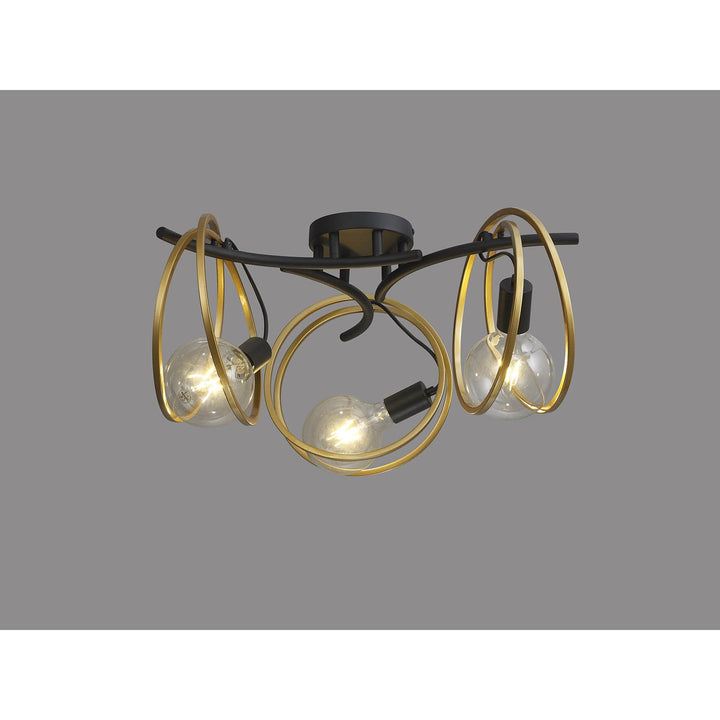 Nelson Lighting NL86699 Candio 3 Light Flush Ceiling Light Matt Black Painted Gold