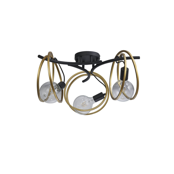 Nelson Lighting NL86699 Candio 3 Light Flush Ceiling Light Matt Black Painted Gold