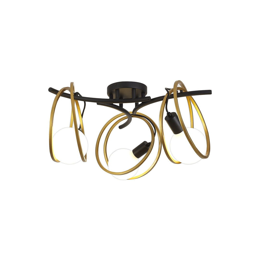 Nelson Lighting NL86699 Candio 3 Light Flush Ceiling Light Matt Black Painted Gold