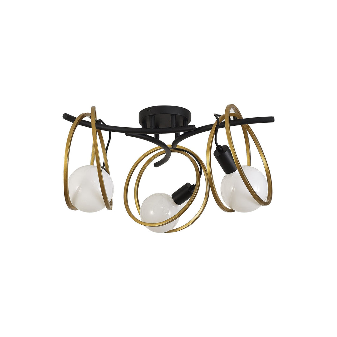 Nelson Lighting NL86699 Candio 3 Light Flush Ceiling Light Matt Black Painted Gold