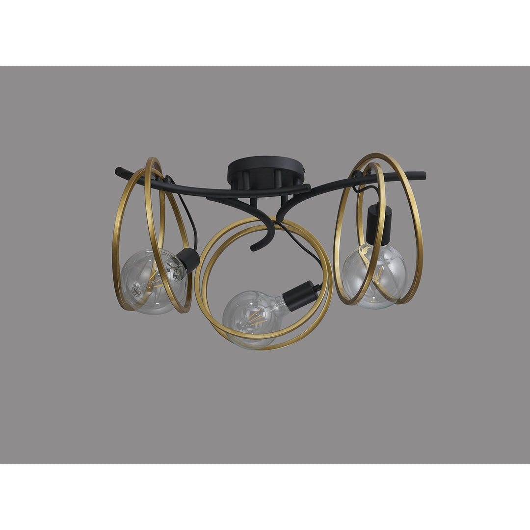 Nelson Lighting NL86699 Candio 3 Light Flush Ceiling Light Matt Black Painted Gold