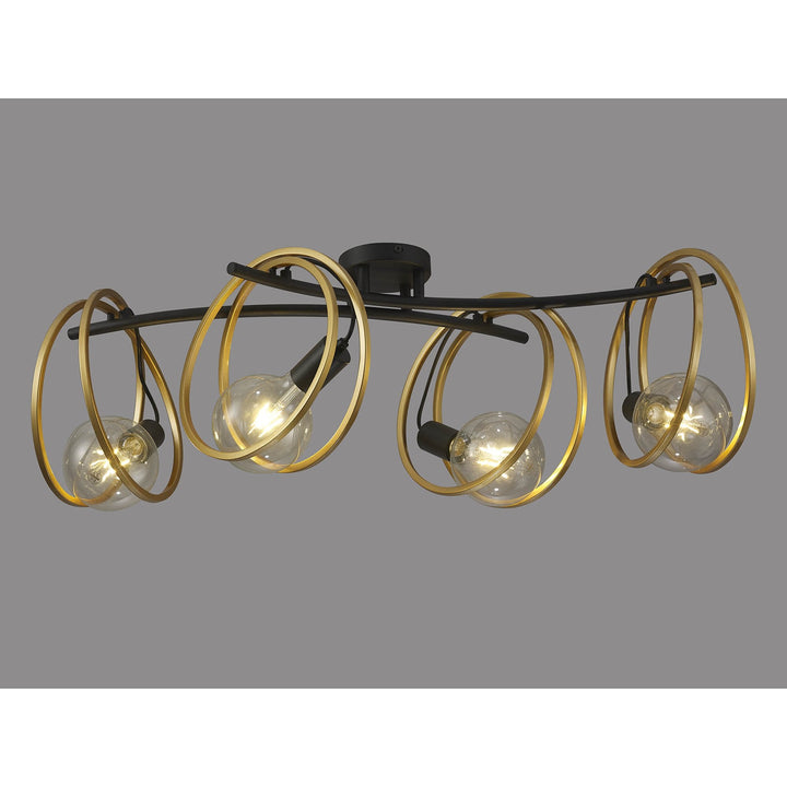 Nelson Lighting NL86709 Candio 4 Light Flush Ceiling Light Matt Black Painted Gold