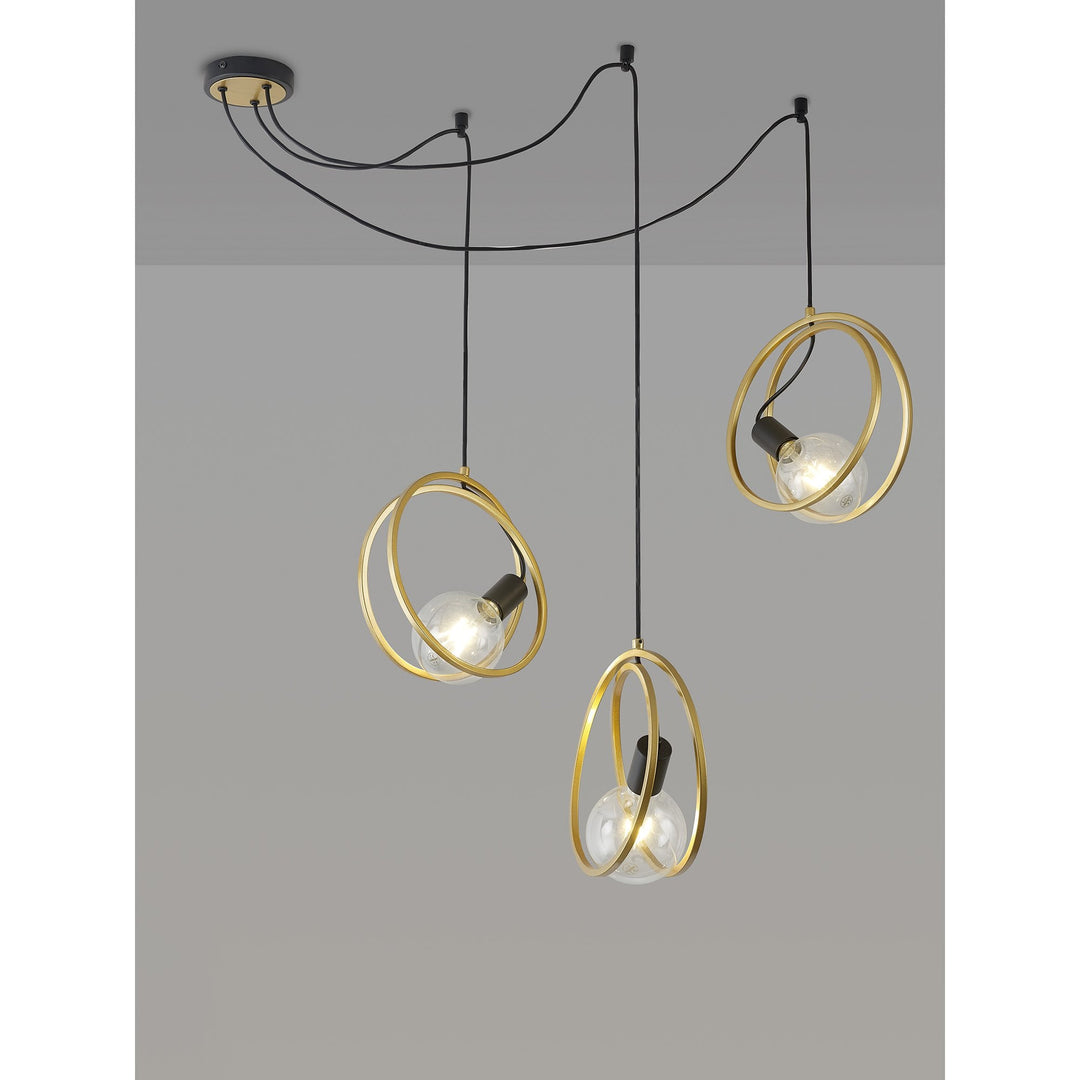 Nelson Lighting NL86729 Candio 3 Light Single Ring Pendant Matt Black Painted Gold