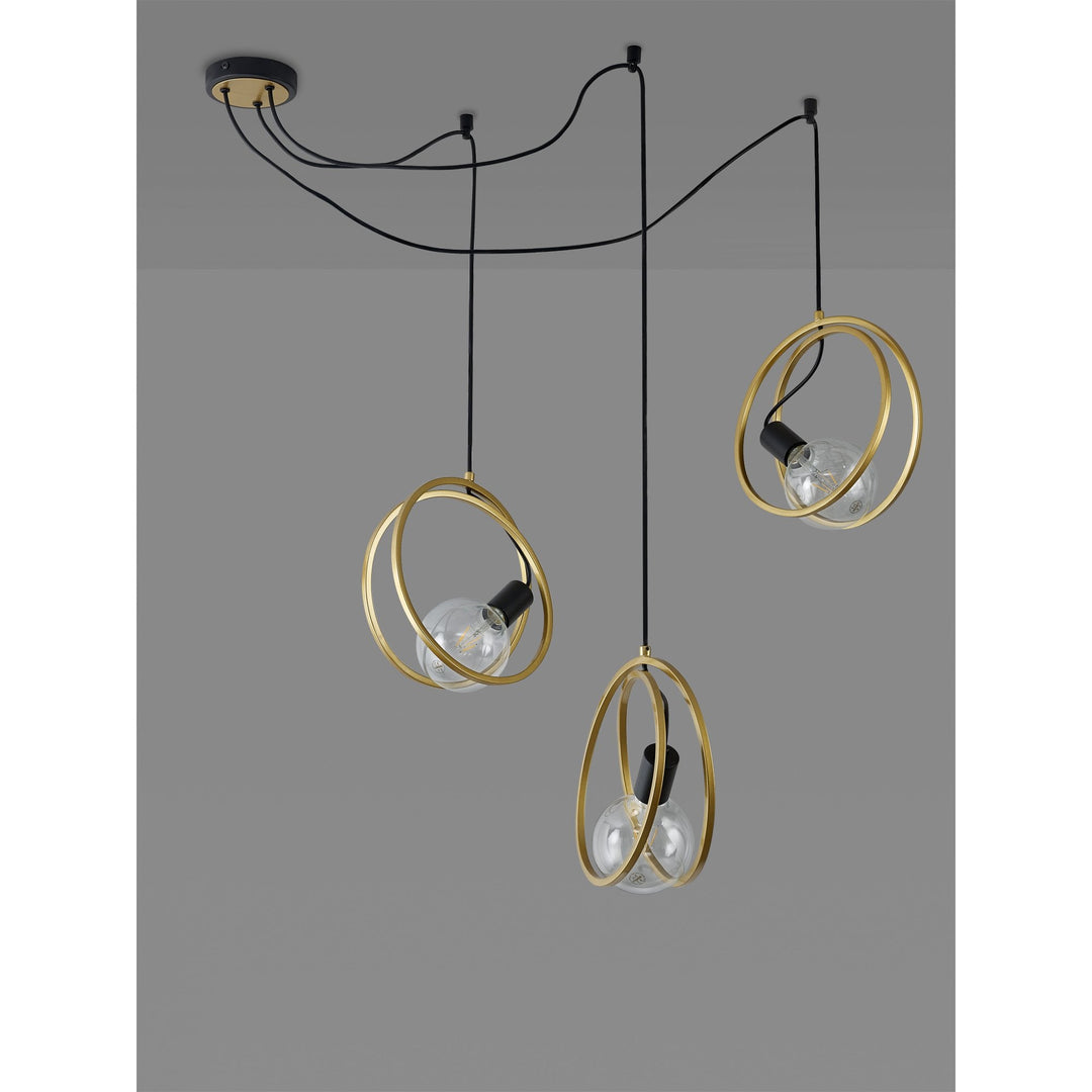 Nelson Lighting NL86729 Candio 3 Light Single Ring Pendant Matt Black Painted Gold