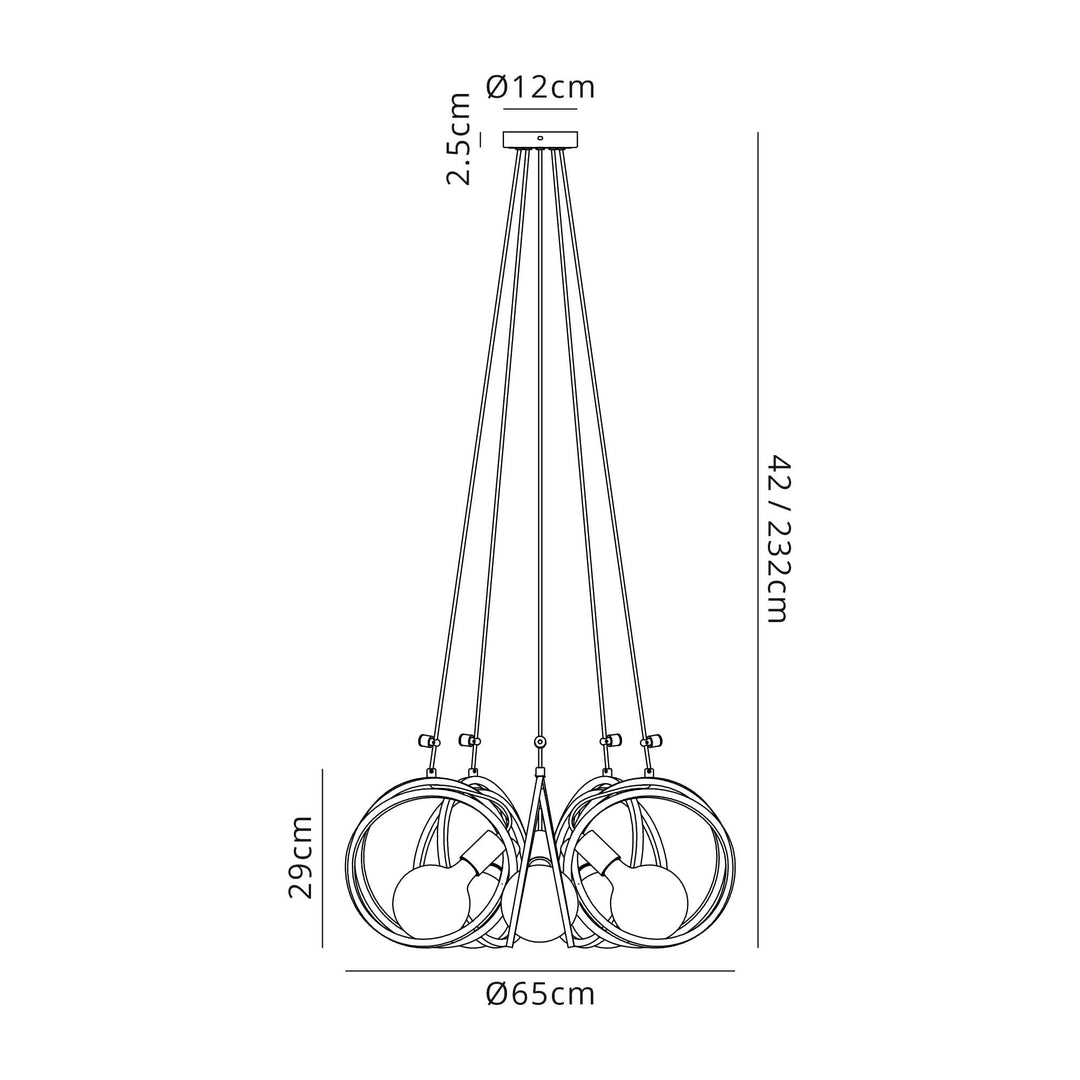 Nelson Lighting NL86739 Candio 5 Light Double Ring Multi Pendant Matt Black Painted Gold