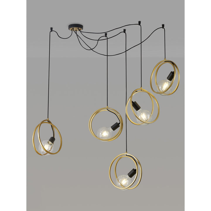 Nelson Lighting NL86739 Candio 5 Light Double Ring Multi Pendant Matt Black Painted Gold