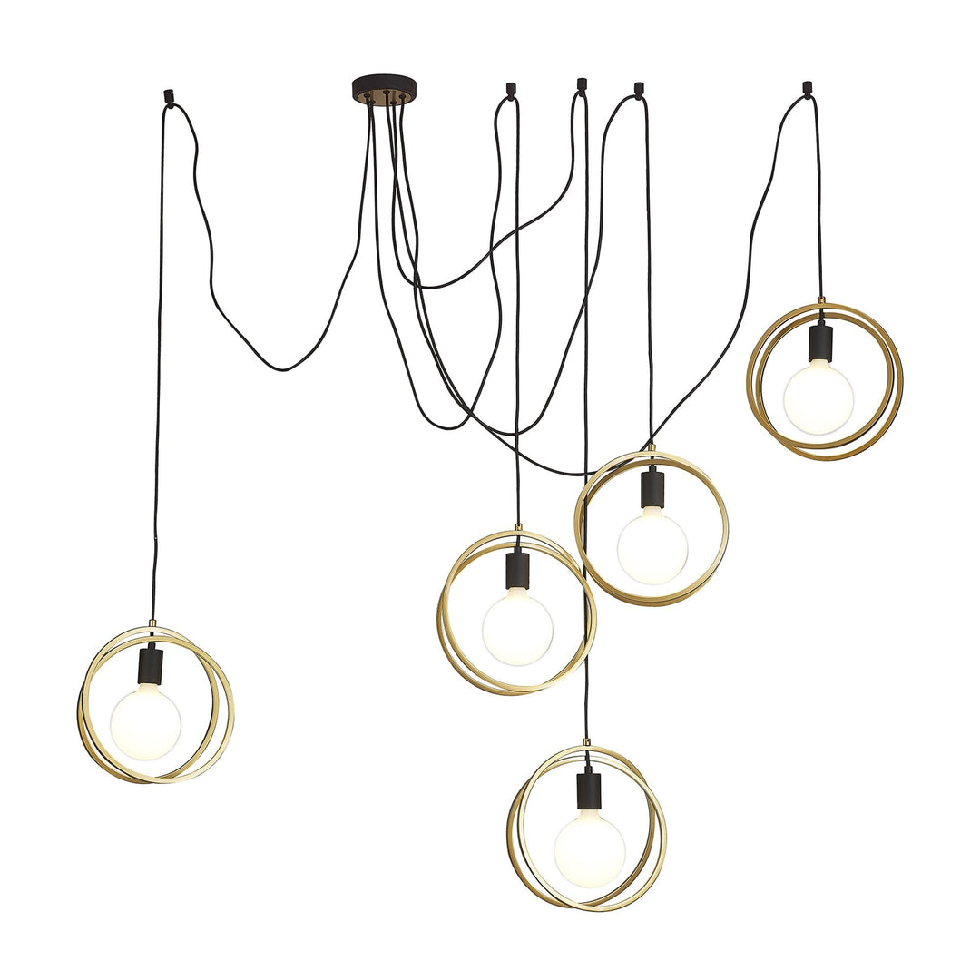 Nelson Lighting NL86739 Candio 5 Light Double Ring Multi Pendant Matt Black Painted Gold