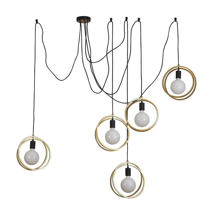 Nelson Lighting NL86739 Candio 5 Light Double Ring Multi Pendant Matt Black Painted Gold