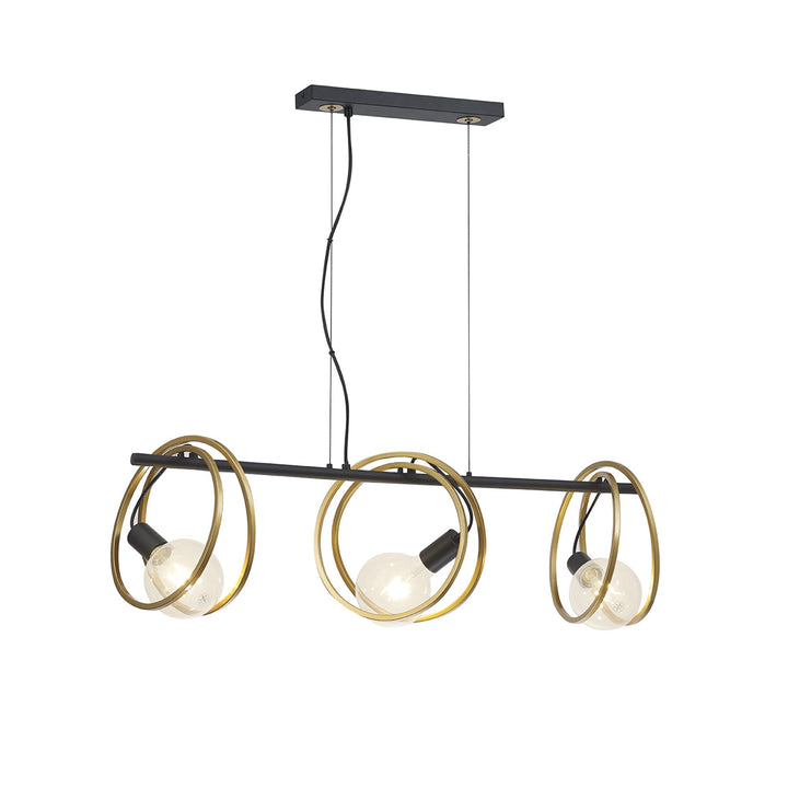 Nelson Lighting NL86749 Candio 3 Light Double Ring Linear Pendant Matt Black Painted Gold