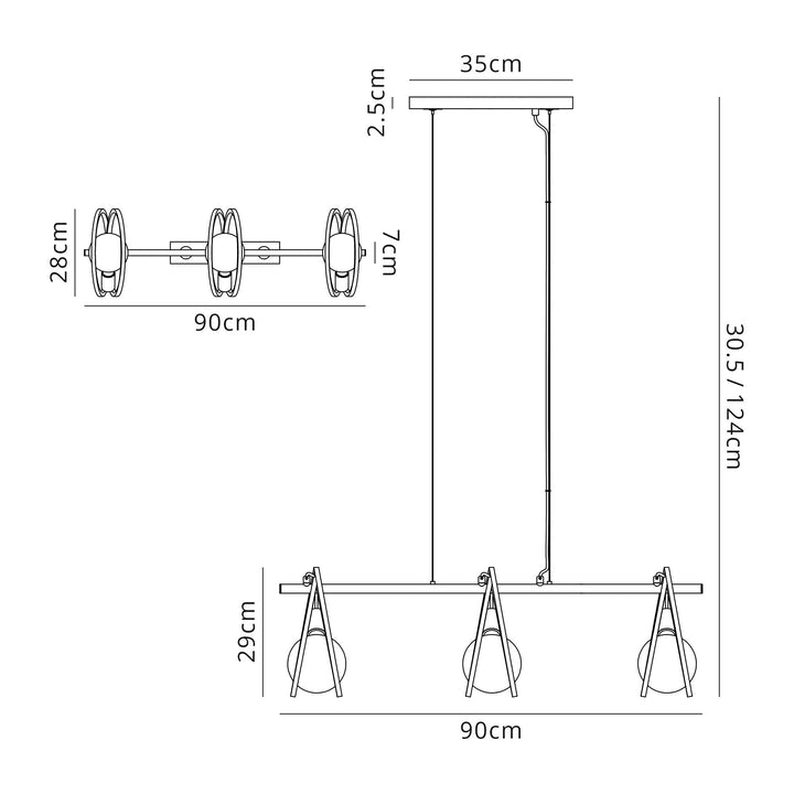 Nelson Lighting NL86749 Candio 3 Light Double Ring Linear Pendant Matt Black Painted Gold