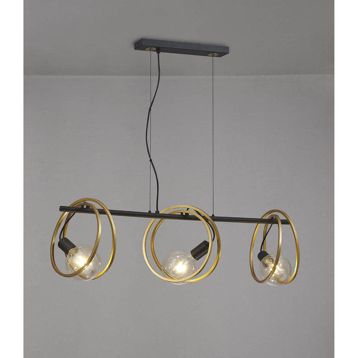 Nelson Lighting NL86749 Candio 3 Light Double Ring Linear Pendant Matt Black Painted Gold