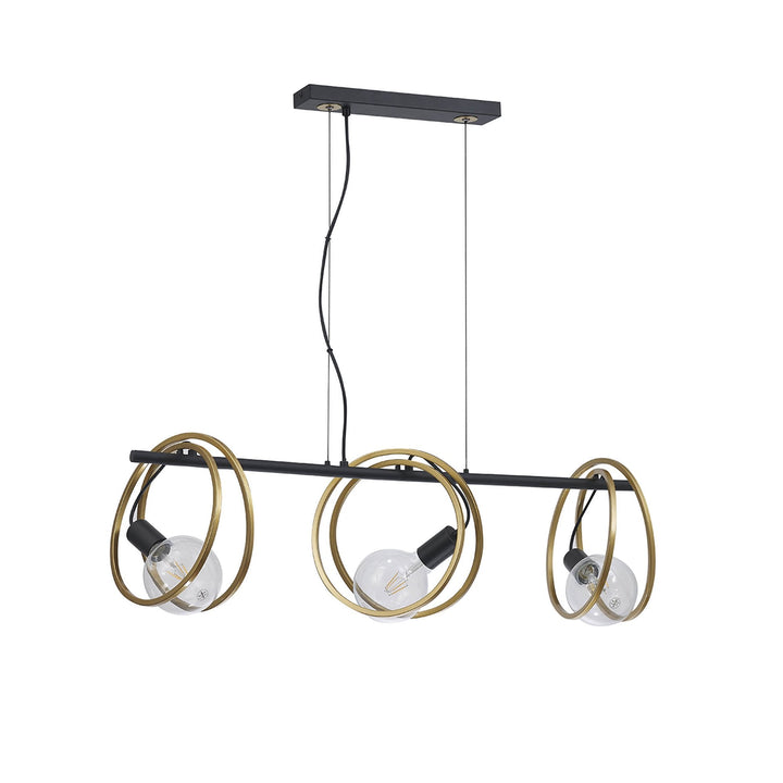 Nelson Lighting NL86749 Candio 3 Light Double Ring Linear Pendant Matt Black Painted Gold