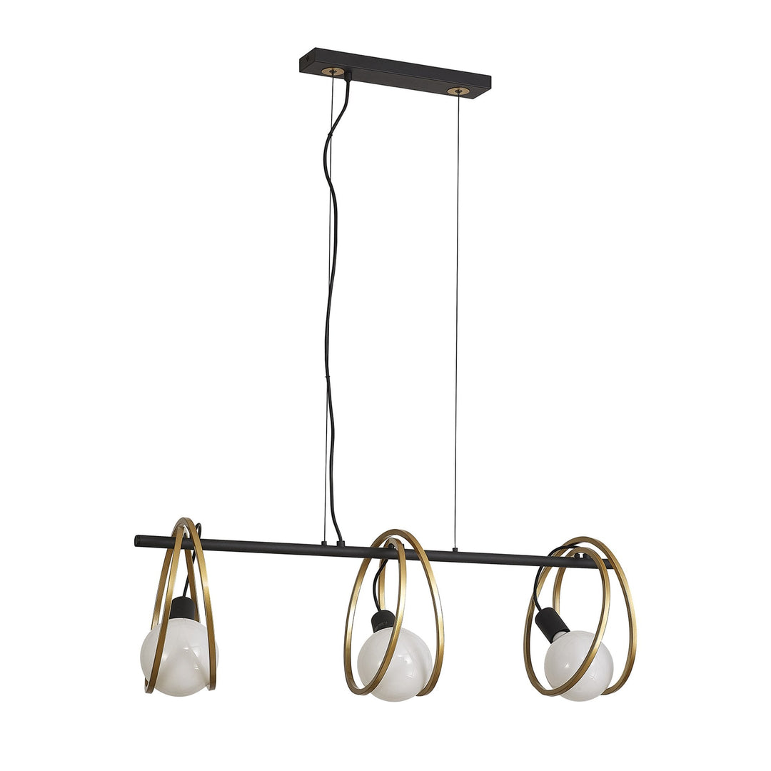 Nelson Lighting NL86749 Candio 3 Light Double Ring Linear Pendant Matt Black Painted Gold