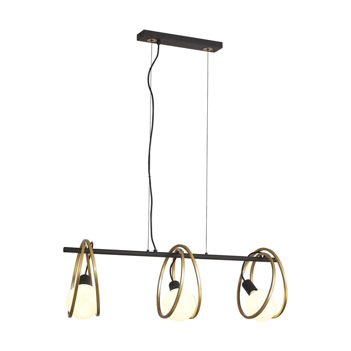 Nelson Lighting NL86749 Candio 3 Light Double Ring Linear Pendant Matt Black Painted Gold