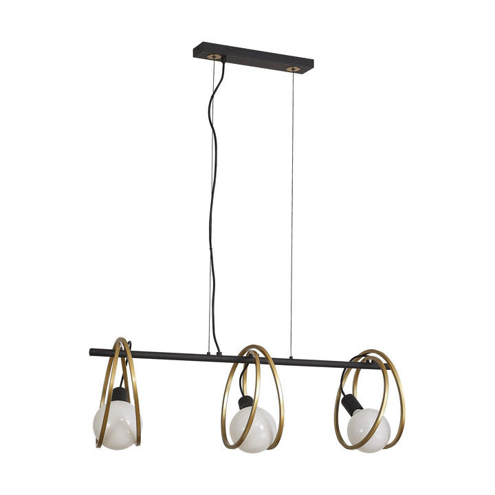 Nelson Lighting NL86749 Candio 3 Light Double Ring Linear Pendant Matt Black Painted Gold