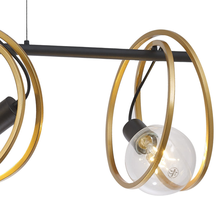 Nelson Lighting NL86749 Candio 3 Light Double Ring Linear Pendant Matt Black Painted Gold