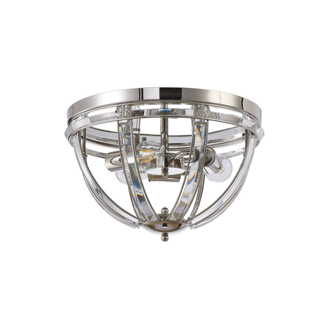 Nelson Lighting NL86389 Char 3 Light Flush Ceiling Light Polished Nickel Clear