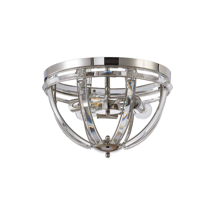 Nelson Lighting NL86389 Char 3 Light Flush Ceiling Light Polished Nickel Clear