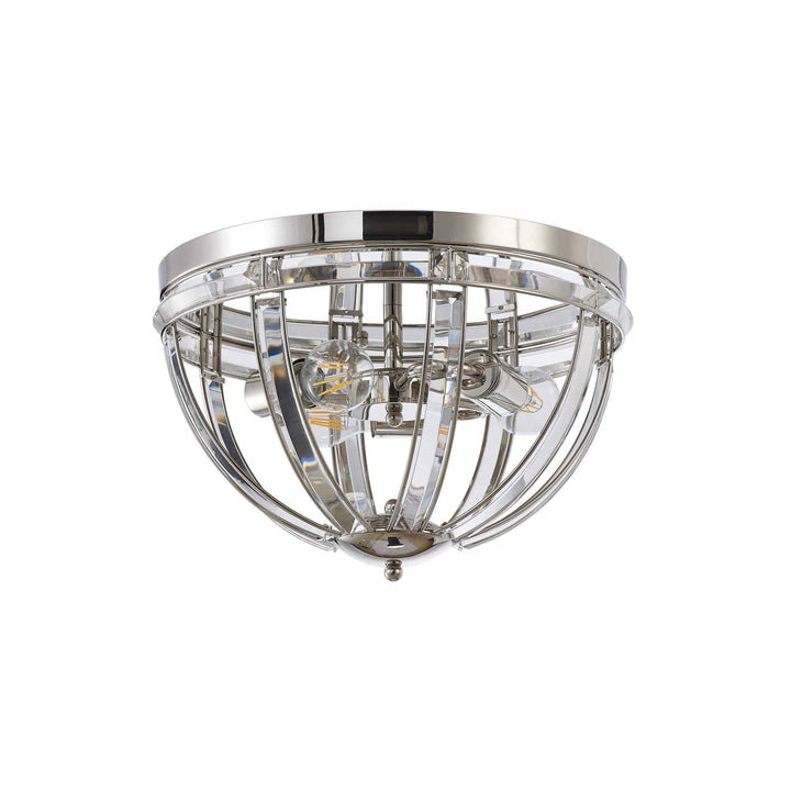 Nelson Lighting NL86389 Char 3 Light Flush Ceiling Light Polished Nickel Clear