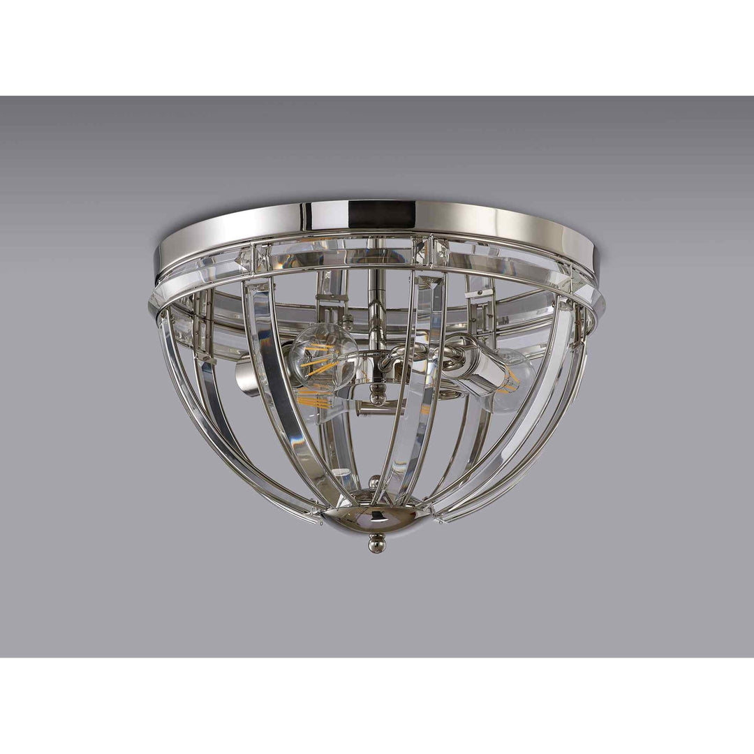 Nelson Lighting NL86389 Char 3 Light Flush Ceiling Light Polished Nickel Clear