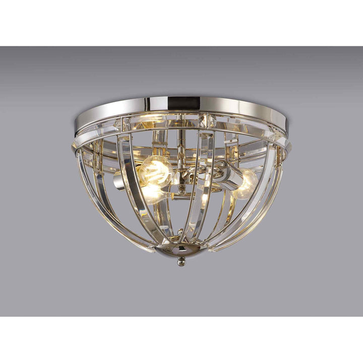 Nelson Lighting NL86389 Char 3 Light Flush Ceiling Light Polished Nickel Clear