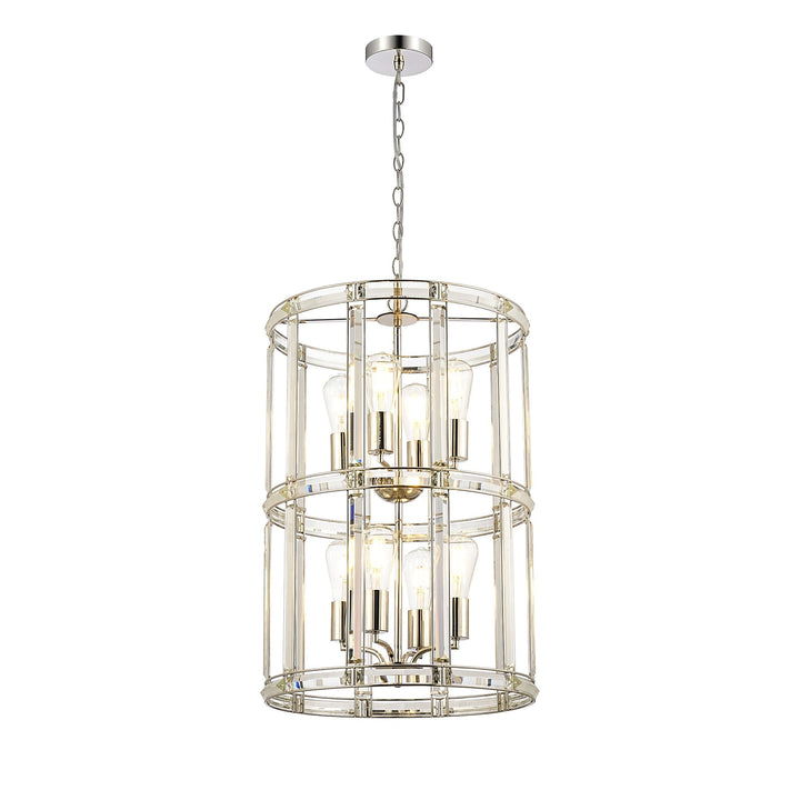 Nelson Lighting NL99909 Char 8 Light Round Pendant Polished Nickel Clear