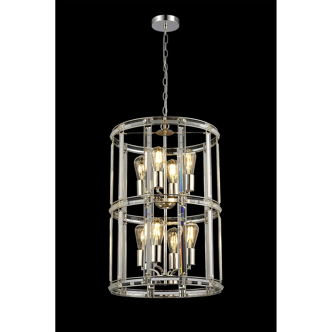 Nelson Lighting NL99909 Char 8 Light Round Pendant Polished Nickel Clear