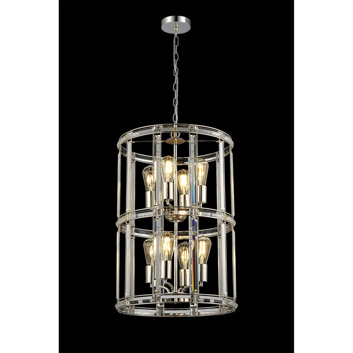 Nelson Lighting NL99909 Char 8 Light Round Pendant Polished Nickel Clear