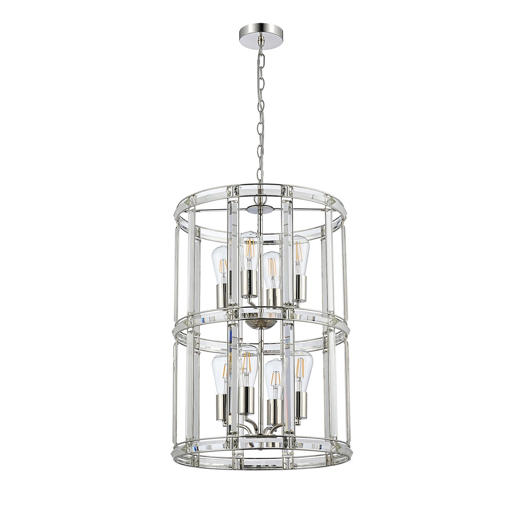 Nelson Lighting NL99909 Char 8 Light Round Pendant Polished Nickel Clear