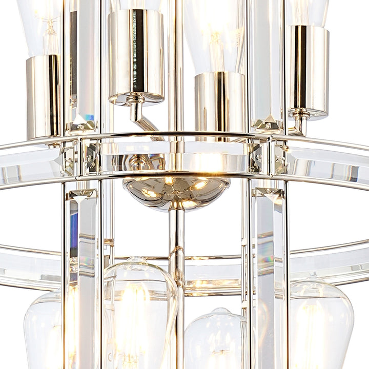 Nelson Lighting NL99909 Char 8 Light Round Pendant Polished Nickel Clear