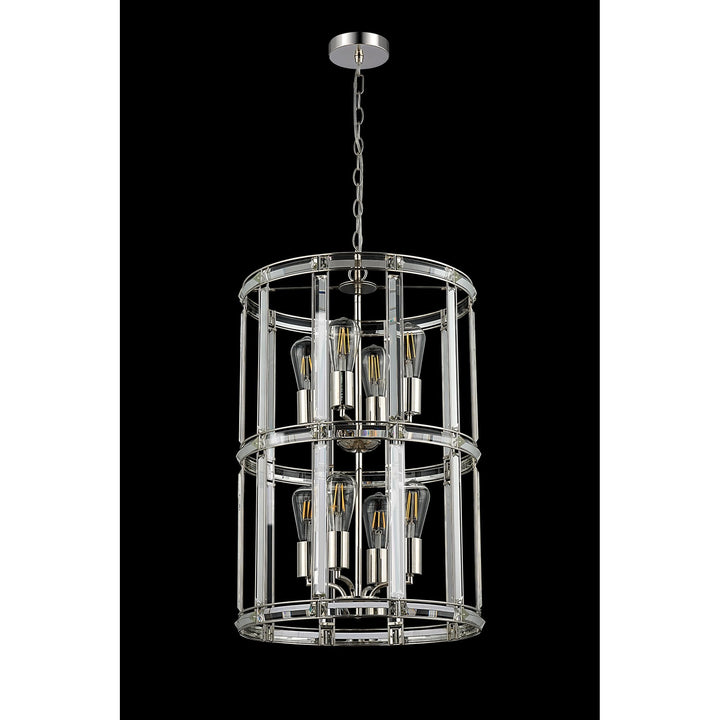 Nelson Lighting NL99909 Char 8 Light Round Pendant Polished Nickel Clear