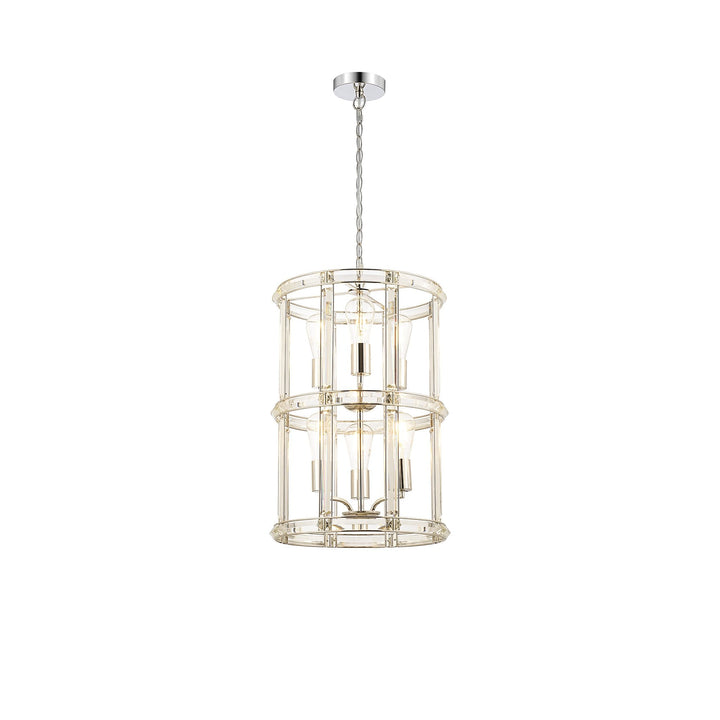 Nelson Lighting NL99919 Char 6 Light Round Pendant Polished Nickel Clear