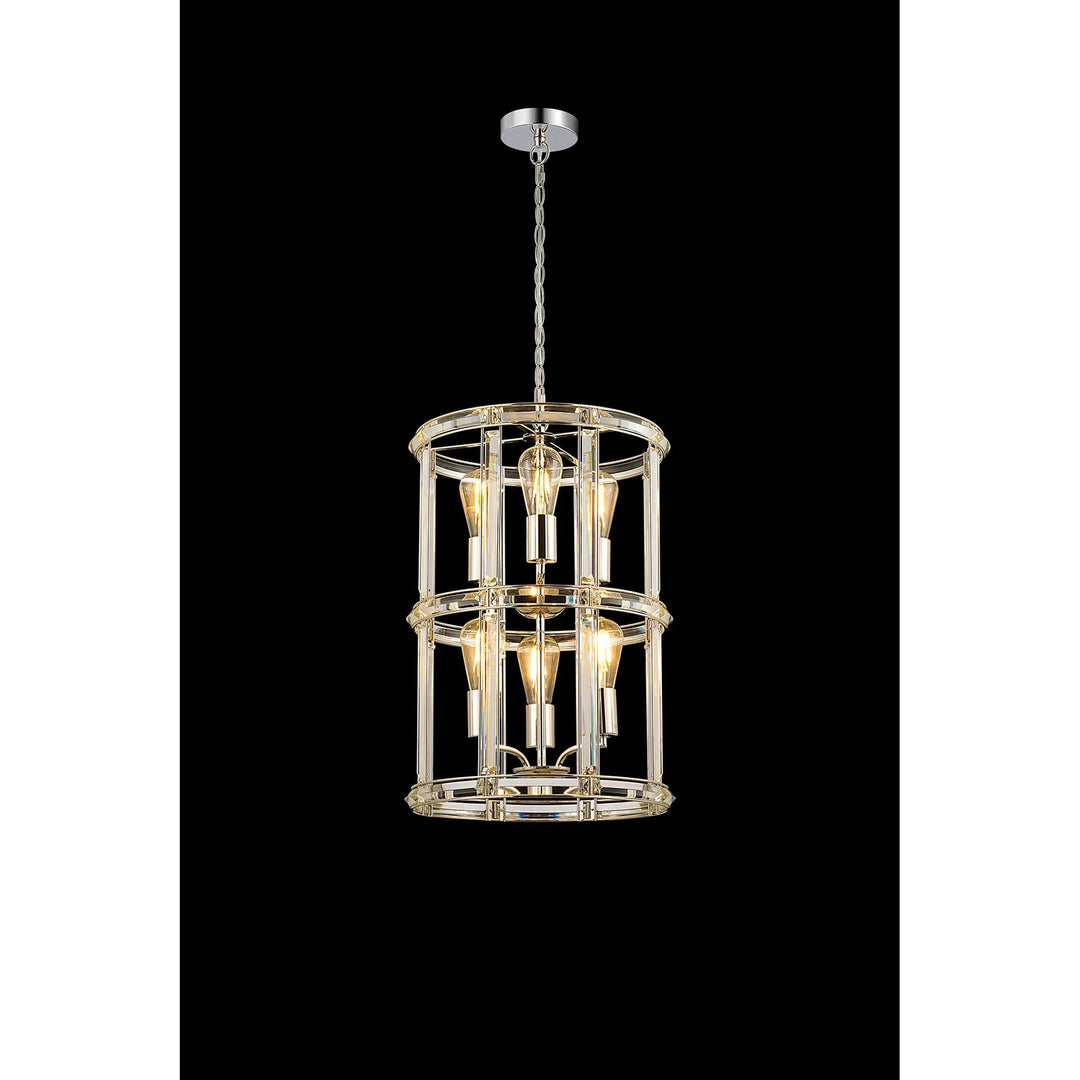 Nelson Lighting NL99919 Char 6 Light Round Pendant Polished Nickel Clear