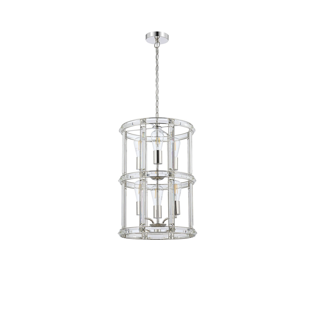 Nelson Lighting NL99919 Char 6 Light Round Pendant Polished Nickel Clear