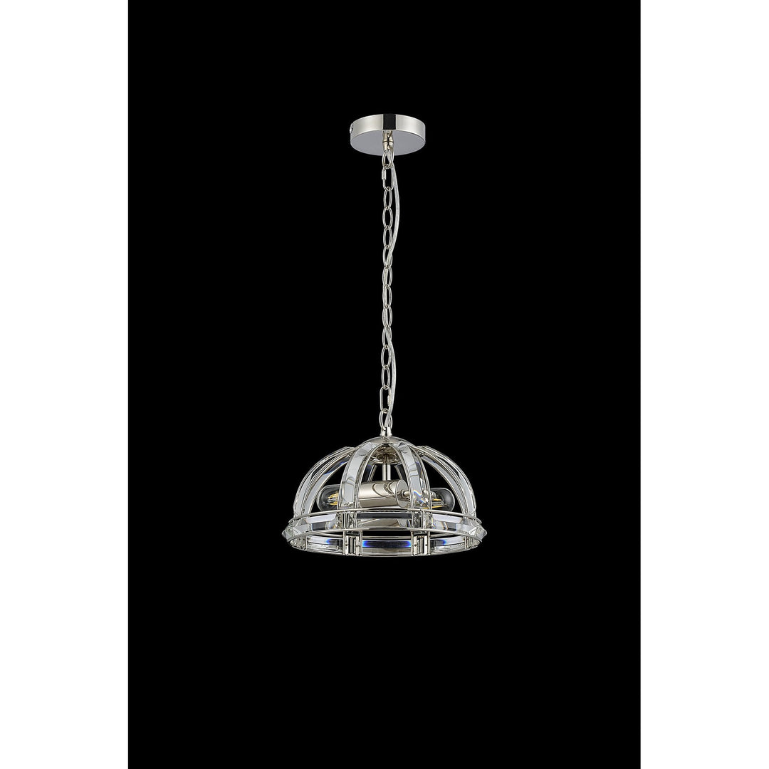 Nelson Lighting NL99949 Char 2 Light Small Dome Pendant Polished Nickel Clear