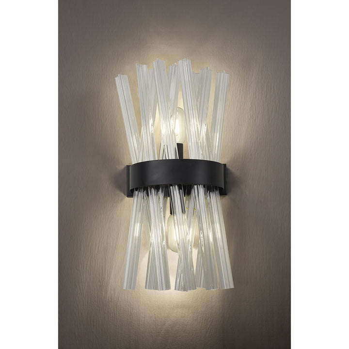 Nelson Lighting NL88129 | Clover 2-Light Wall Fixture | Matt Black & Clear Glass