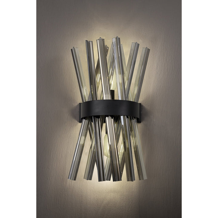 Nelson Lighting NL88139 Clover 2 Light Wall Light Matt Black Smoked