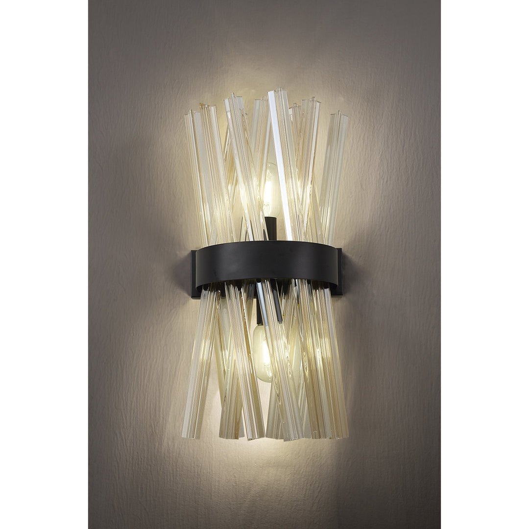 Nelson Lighting NL88149 Clover 2 Light Wall Light Matt Black Champagne Gold