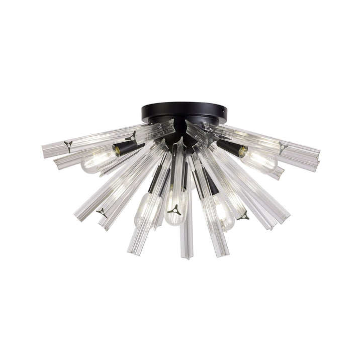 Nelson Lighting NL88159 Clover 6 Light Ceiling Light Matt Black Clear