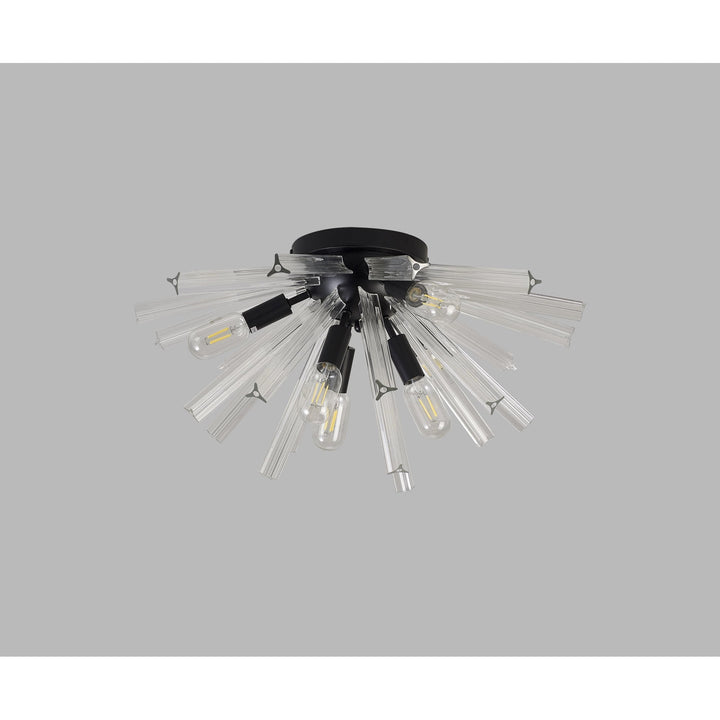 Nelson Lighting NL88159 Clover 6 Light Ceiling Light Matt Black Clear