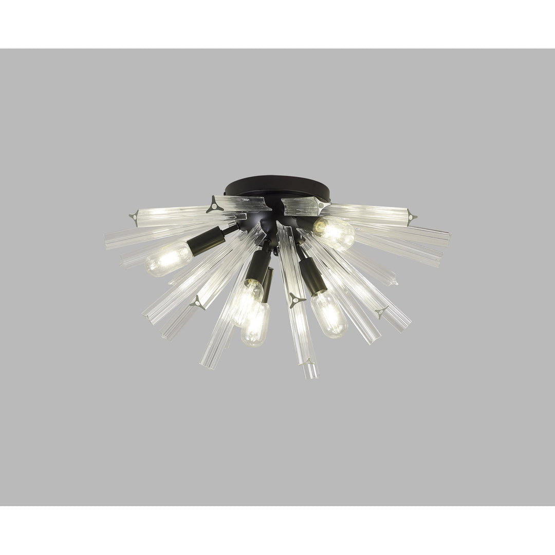 Nelson Lighting NL88159 Clover 6 Light Ceiling Light Matt Black Clear