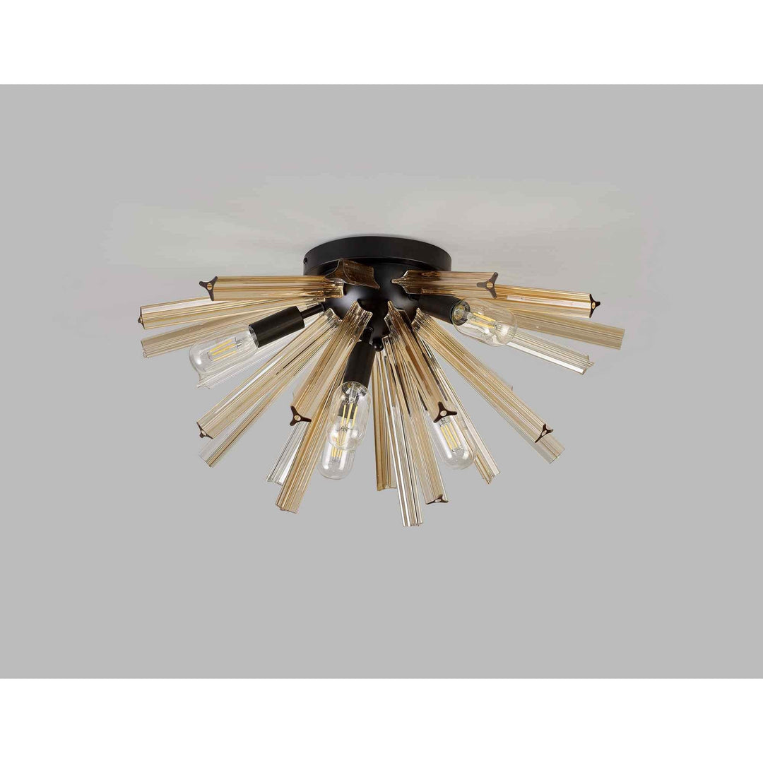 Nelson Lighting NL88179 Clover 6 Light Ceiling Light Matt Black Champagne Gold