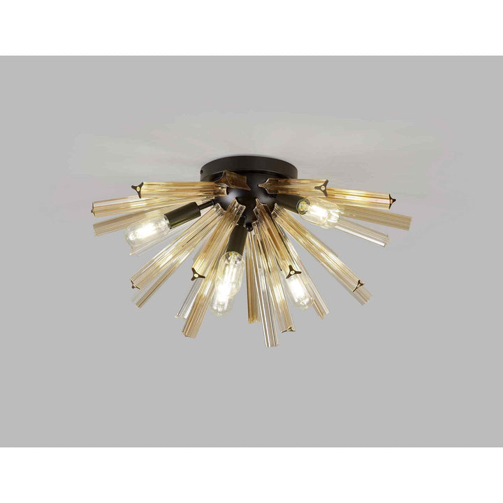 Nelson Lighting NL88179 Clover 6 Light Ceiling Light Matt Black Champagne Gold