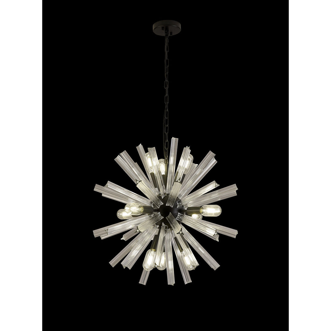 Nelson Lighting NL88219 Clover 10 Light Round Pendant Matt Black Clear