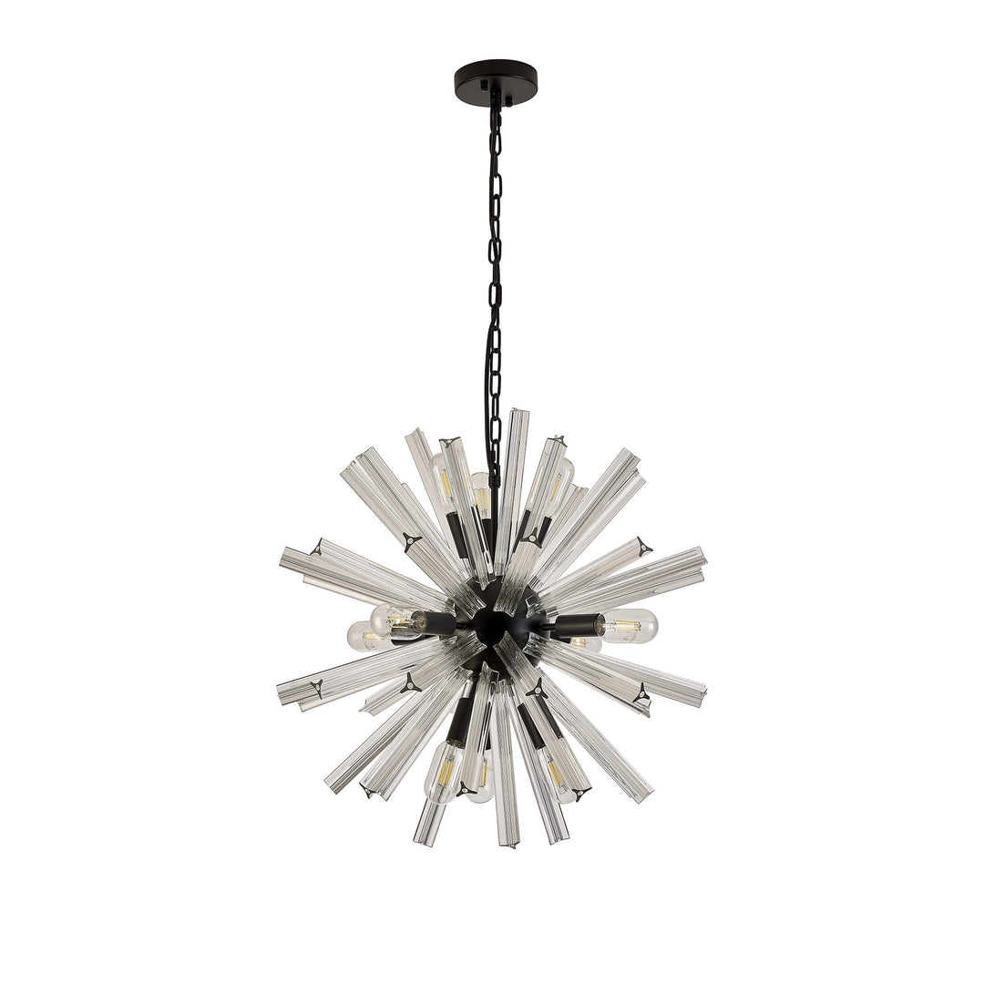 Nelson Lighting NL88219 Clover 10 Light Round Pendant Matt Black Clear